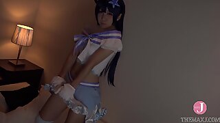 Hentai in maschera "_cum with me"_ giapponese idol cosplayer si riempie di sperma in una pecorina - intro