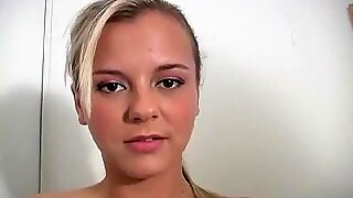 Blonde Teen Slut with Perfect Curves Sucks a Black Cock Through a Gloryhole
